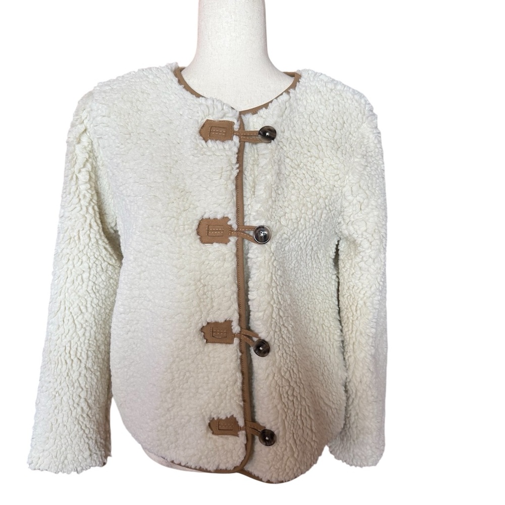 J. Crew Cream Teddy Jacket with Tan Accents